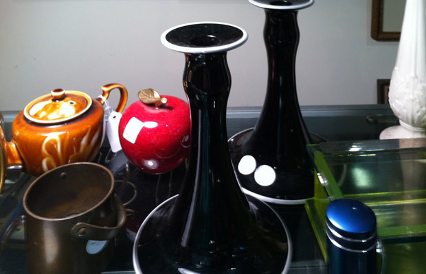 Glossy Black Candlesticks at Verso