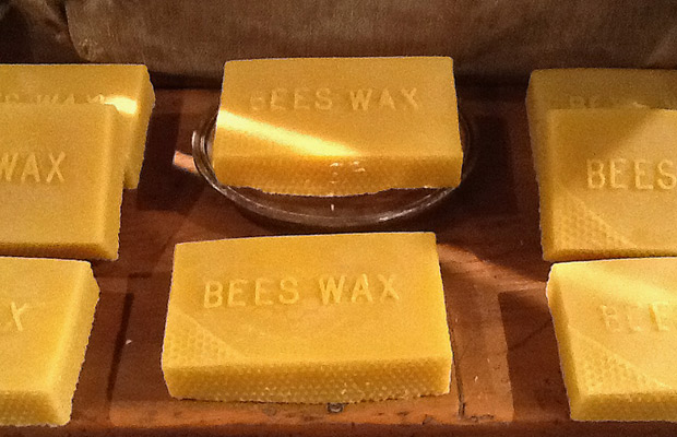 Raw blocks of organic beeswax