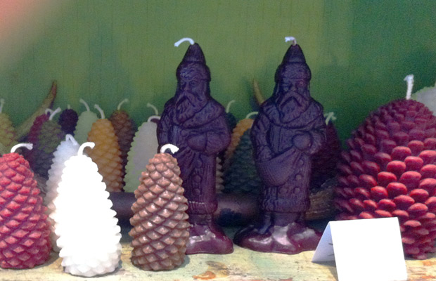 Fancy pinecone and santa wax candles