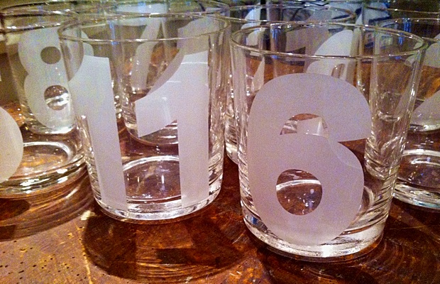 Numbered Old Fashioned Glasses with Helvetica font numerals