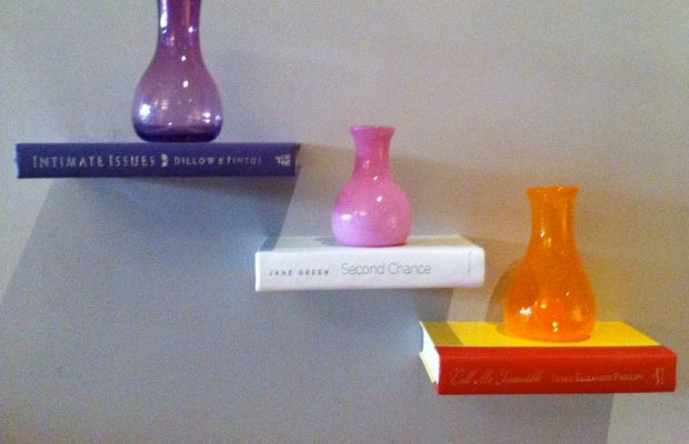 Clever shelves made of old books at culture + commerce in Hudson