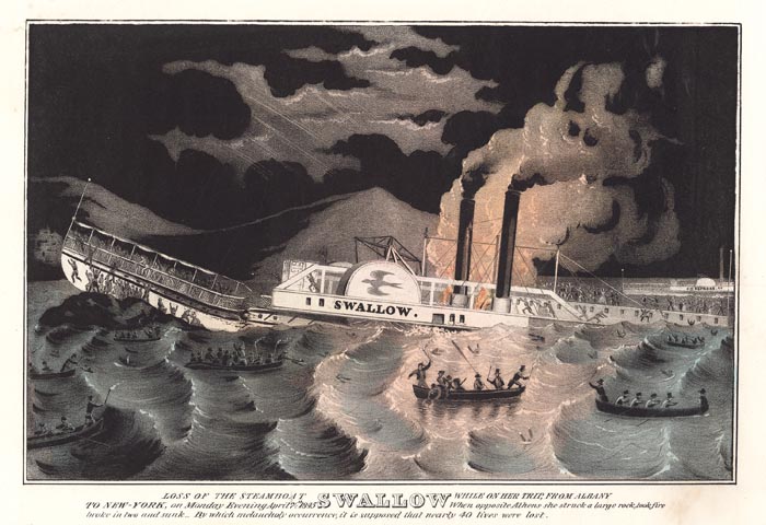 Demise of the steamship Swallow, 1845, between Hudson and Athens